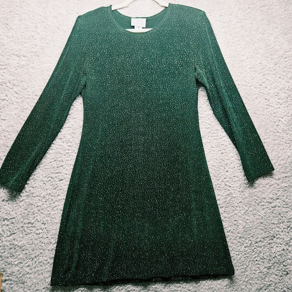 Vintage Expo Petite Womens Green Sparkle Dress Size 8 Stretch Holiday Event USA